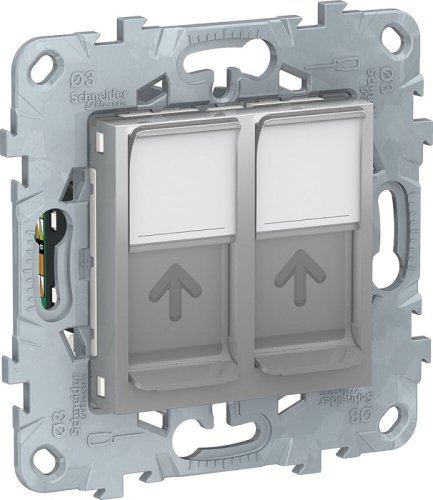 Розетка компьютерная без рамки Schneider Electric Unica New 2-м. RJ45+RJ45 5e алюминий картинка